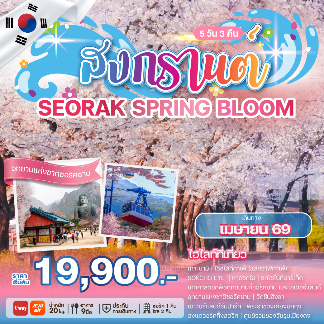 ทัวร์เกาหลี SONGKRAN SEORAK SPRING BLOOM 5วัน 3คืน (TW,7C)