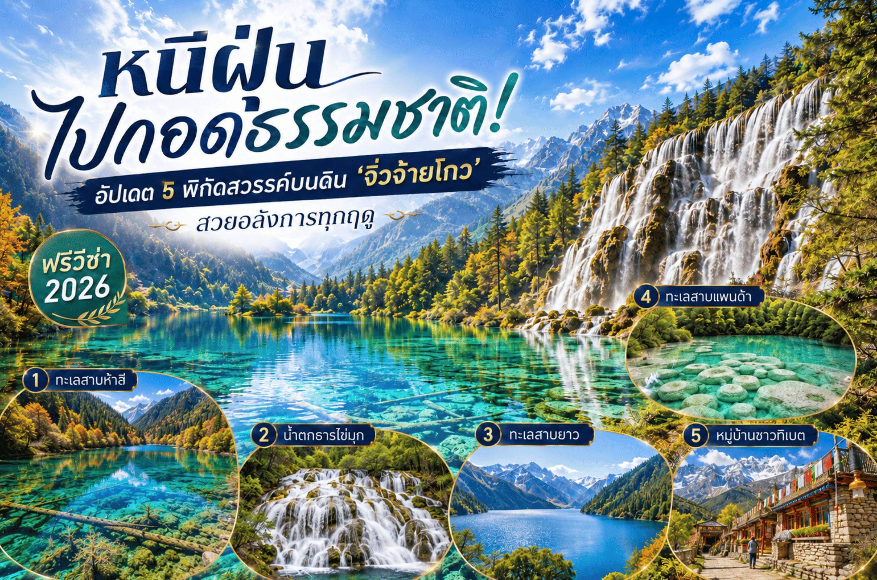หนีฝุ่นไปกอดธรรมชาติ! อัปเดต 5 พิกัดสวรรค์บนดิน 'จิ่วจ้ายโกว' สวยอลังการทุกฤดู (ฟรีวีซ่า 2026)