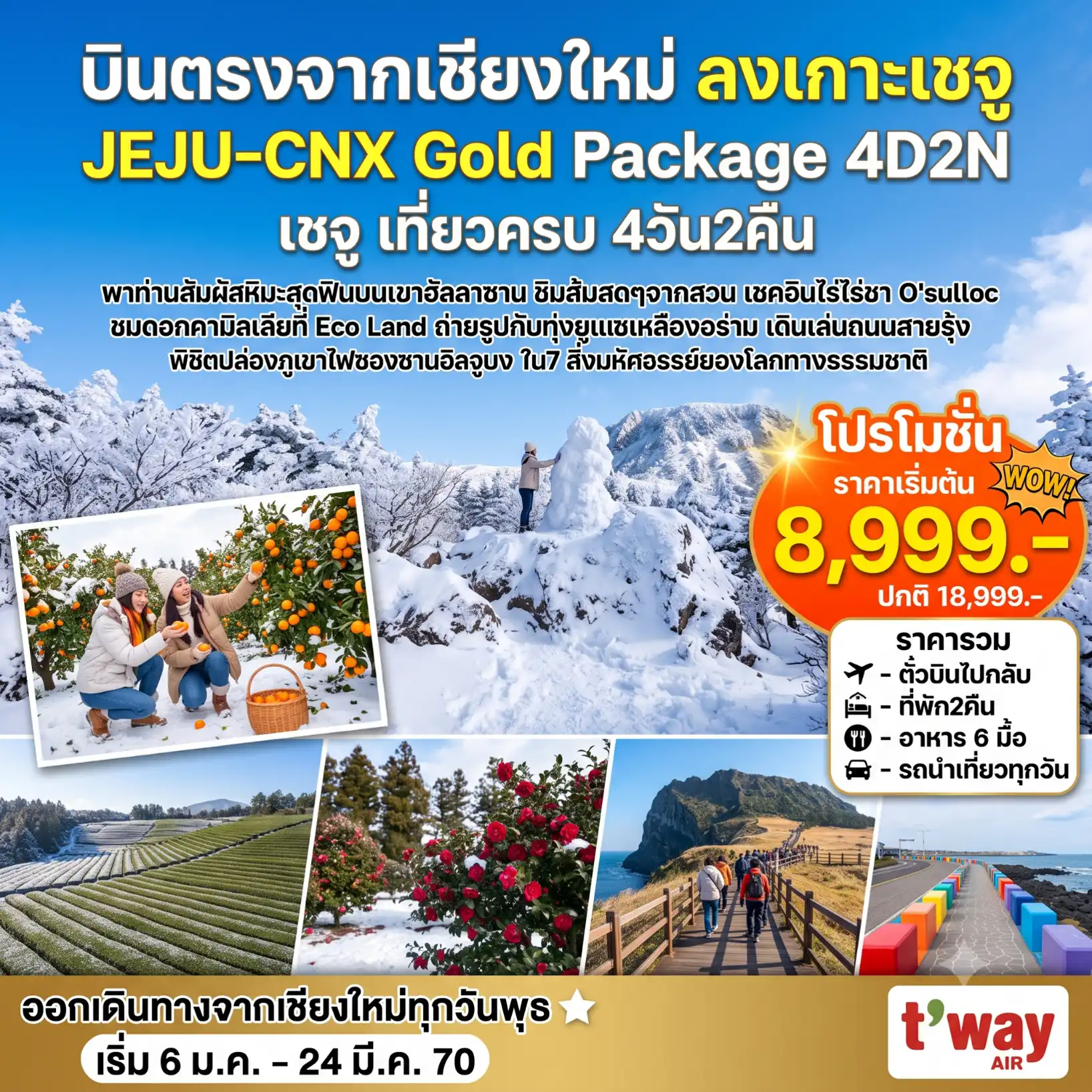 แพ็กเกจทัวร์เกาหลี เชจู Jeju Gold Package Winter 4วัน 2คืน (TW) รวมตั๋วเครื่องบิน