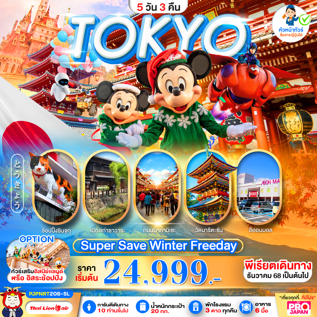 ทัวร์ญี่ปุ่น TOKYO SUPER SAVE WINTER FREE DAY 5วัน 3คืน (SL)