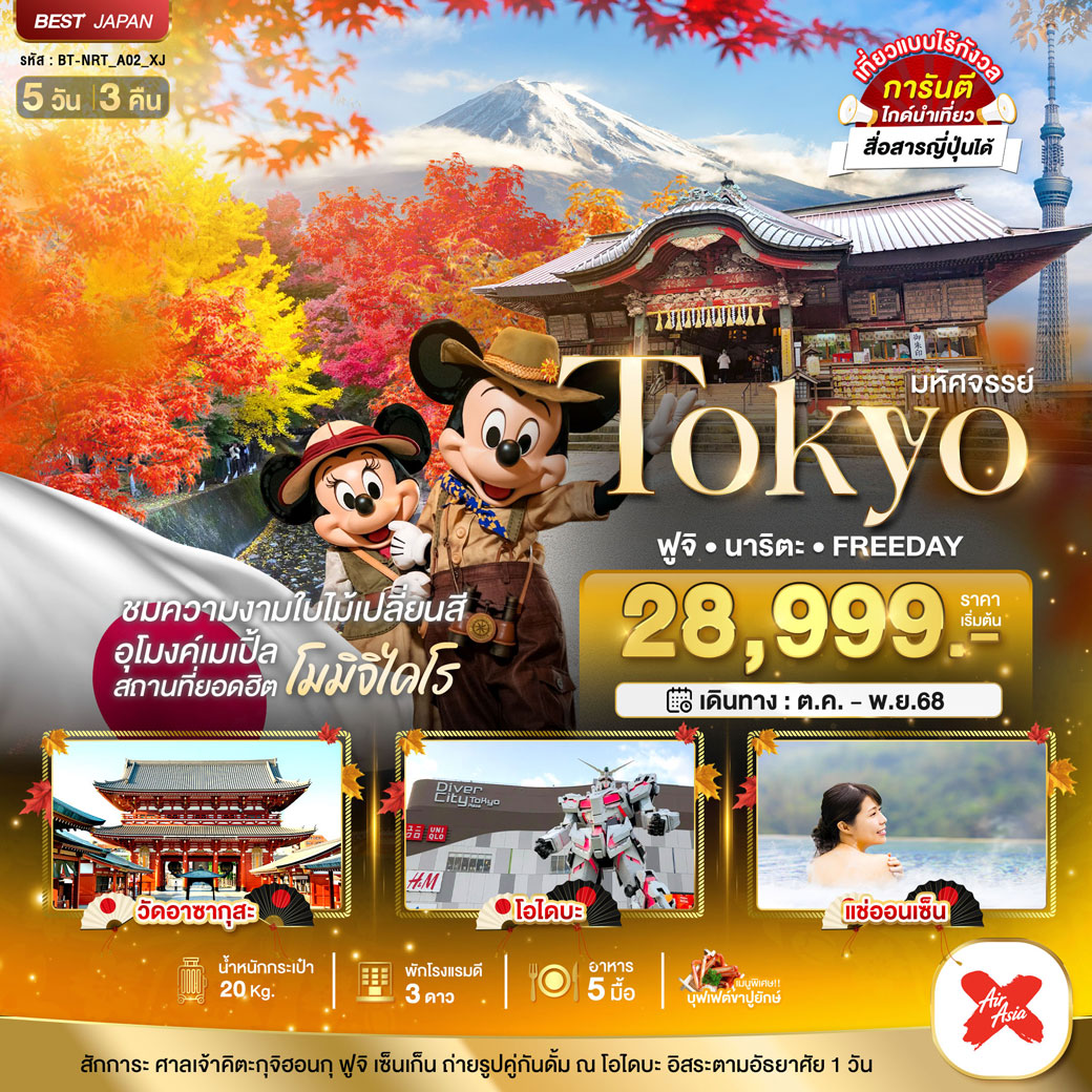 ทัวร์ญี่ปุ่น มหัศจรรย์...TOKYO ฟูจิ นาริตะ FREEDAY 5วัน 3คืน (XJ)