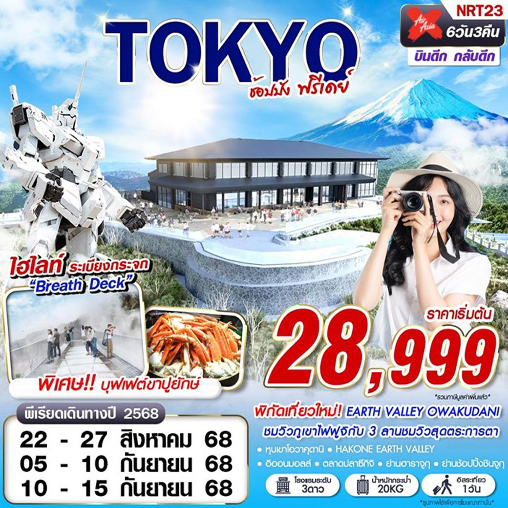 ทัวร์ญี่ปุ่น TOKYO ช้อปปัง (ฟรีเดย์ บินดึก) 6วัน 3คืน (XJ)