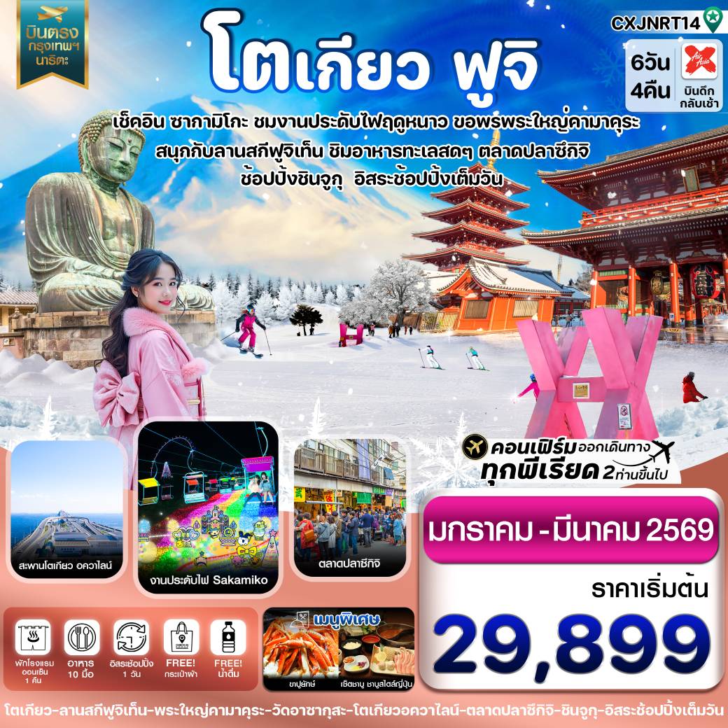 ทัวร์ญี่ปุ่น โตเกียว ฟูจิ งานประดับไฟ อิสระช้อปปิ้ง 1 วันเต็ม 6วัน 4คืน (XJ )