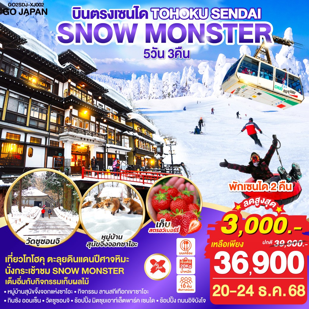 ทัวร์ญี่ปุ่น บินตรง TOHOKU SENDAI SNOW MONSTER 5วัน 3คืน (XJ)